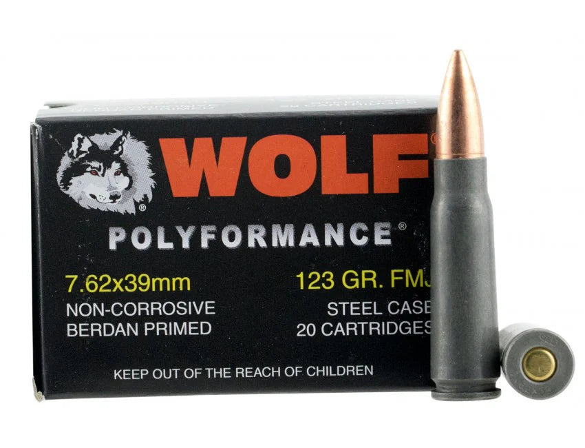 Wolf Steel Case 7.62X39mm Rifle Ammo- 123 Grain | FMJ | 1000rd Case