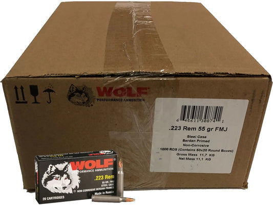 Wolf Steel Case .223 Remington Rifle Ammo - 55 Grain | FMJ | 1000rd Case