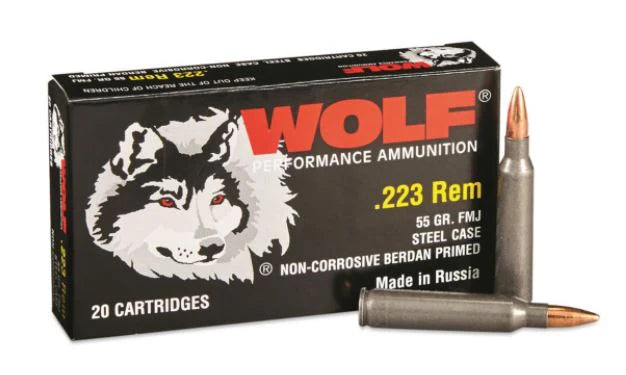 Wolf Steel Case .223 Remington Rifle Ammo - 55 Grain | FMJ | 1000rd Case