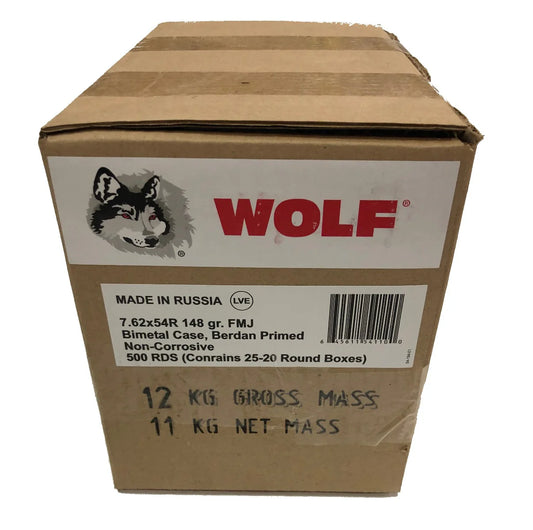 Wolf Steel Case 7.62x54R Rifle Ammo - 148 Grain | FMJ | 500rd Case