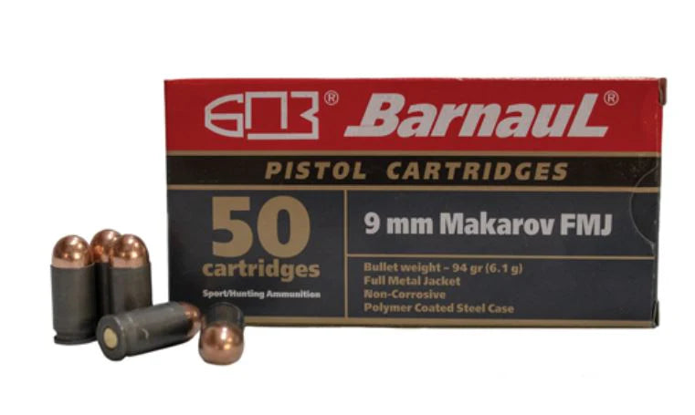 Barnaul 9mm Makarov Pistol Ammo - 94 Grain | FMJ | Steel Casing | 1000rd Case