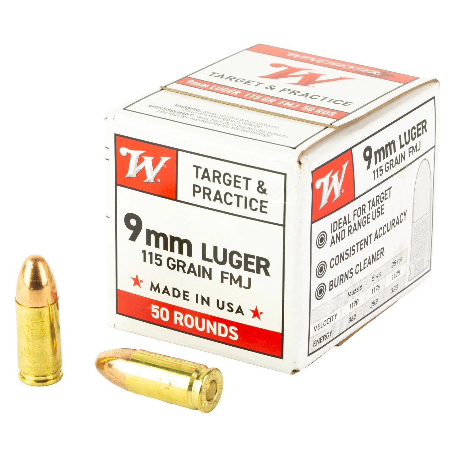 Winchester USA, 9mm Luger, 115 Grain |FMJ|  (50 Round Box)