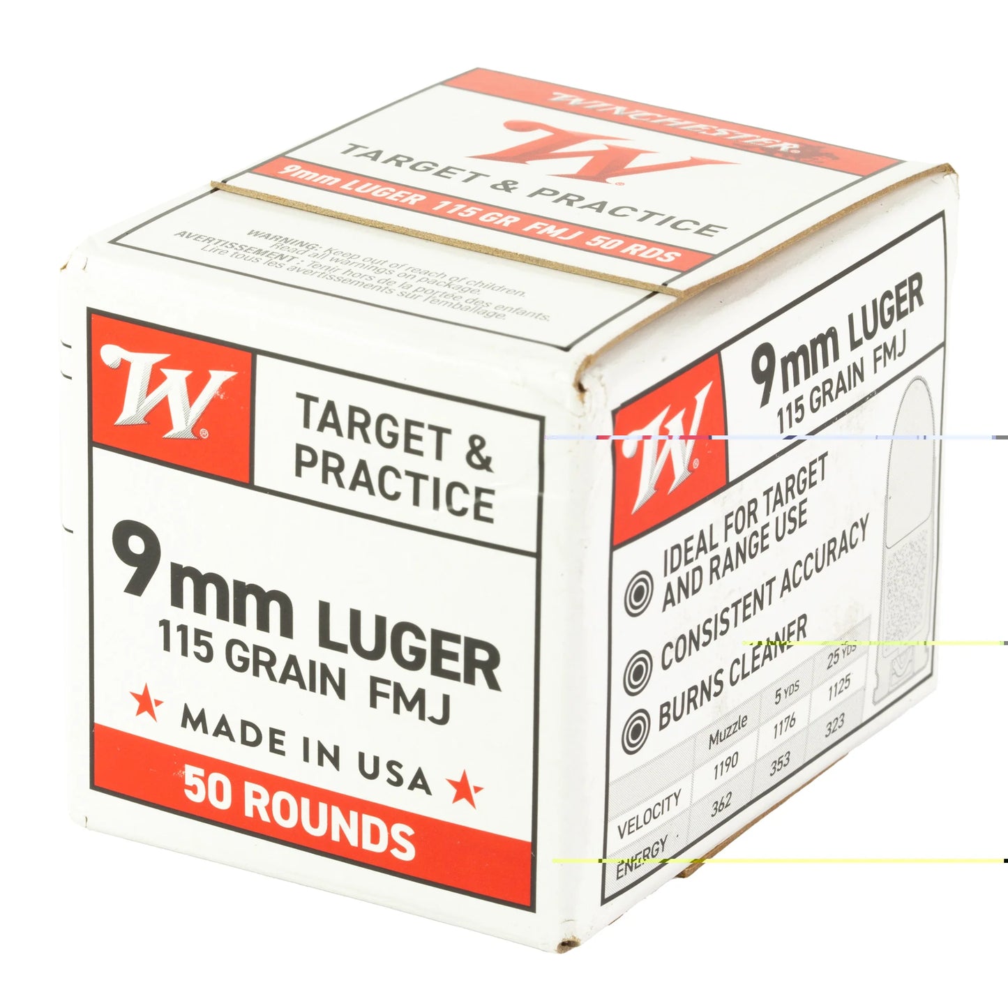 Winchester USA, 9mm Luger, 115 Grain |FMJ|  (50 Round Box)