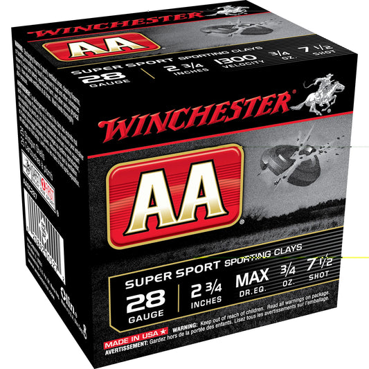 Winchester Ammunition, AA Supersport Sporting Clay, 28 Gauge 2.75", #7.5, 3/4 oz, Shotshell  (25 Round Box)