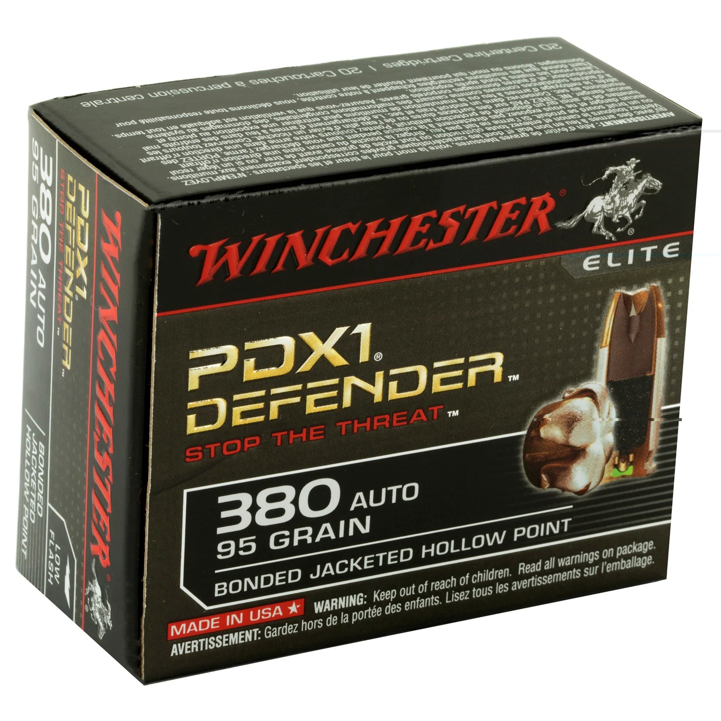 Winchester Ammunition, Defender, Supreme Elite, 380 ACP, 95 Grain | BJHP |  PDX1  (20 Round Box)