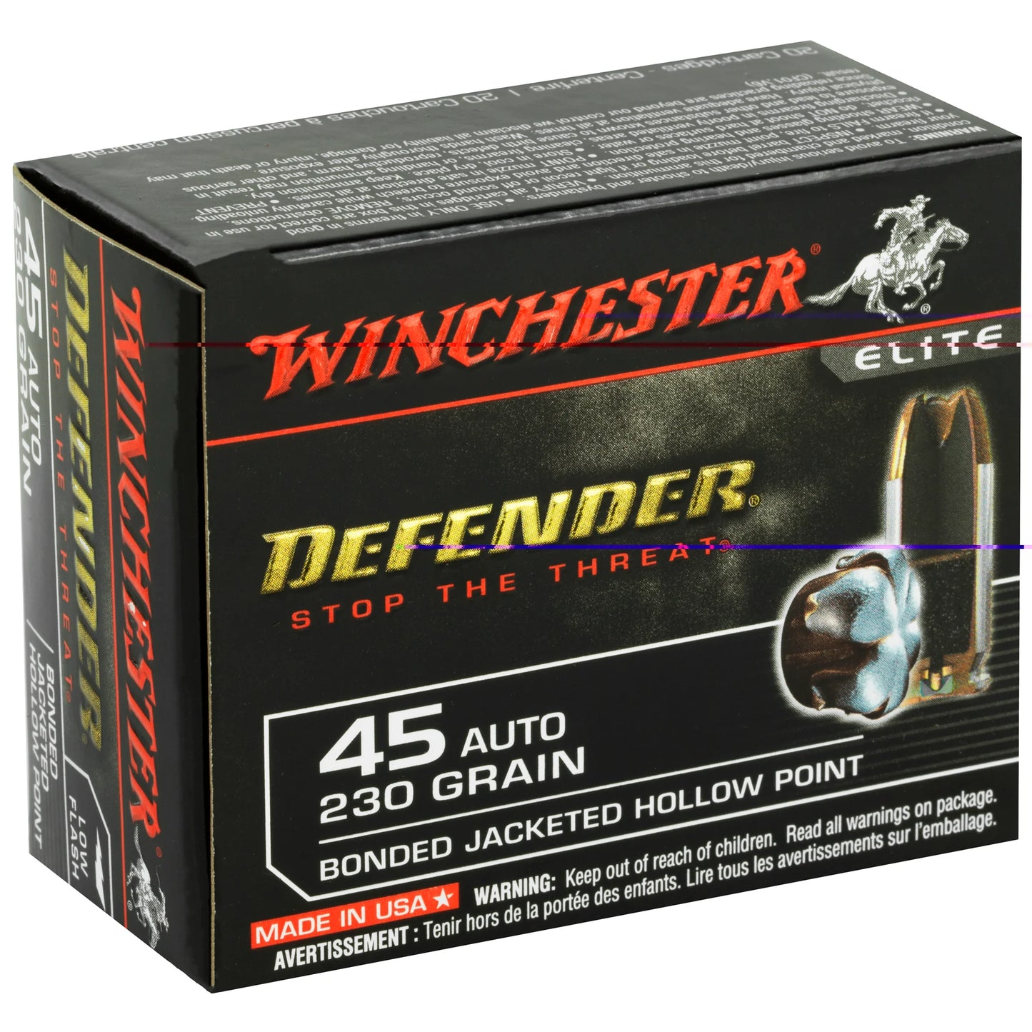 Winchester Ammunition, Defender, Supreme Elite, 45 ACP, 230 Grain | PDX1 |  (20 Round Box)