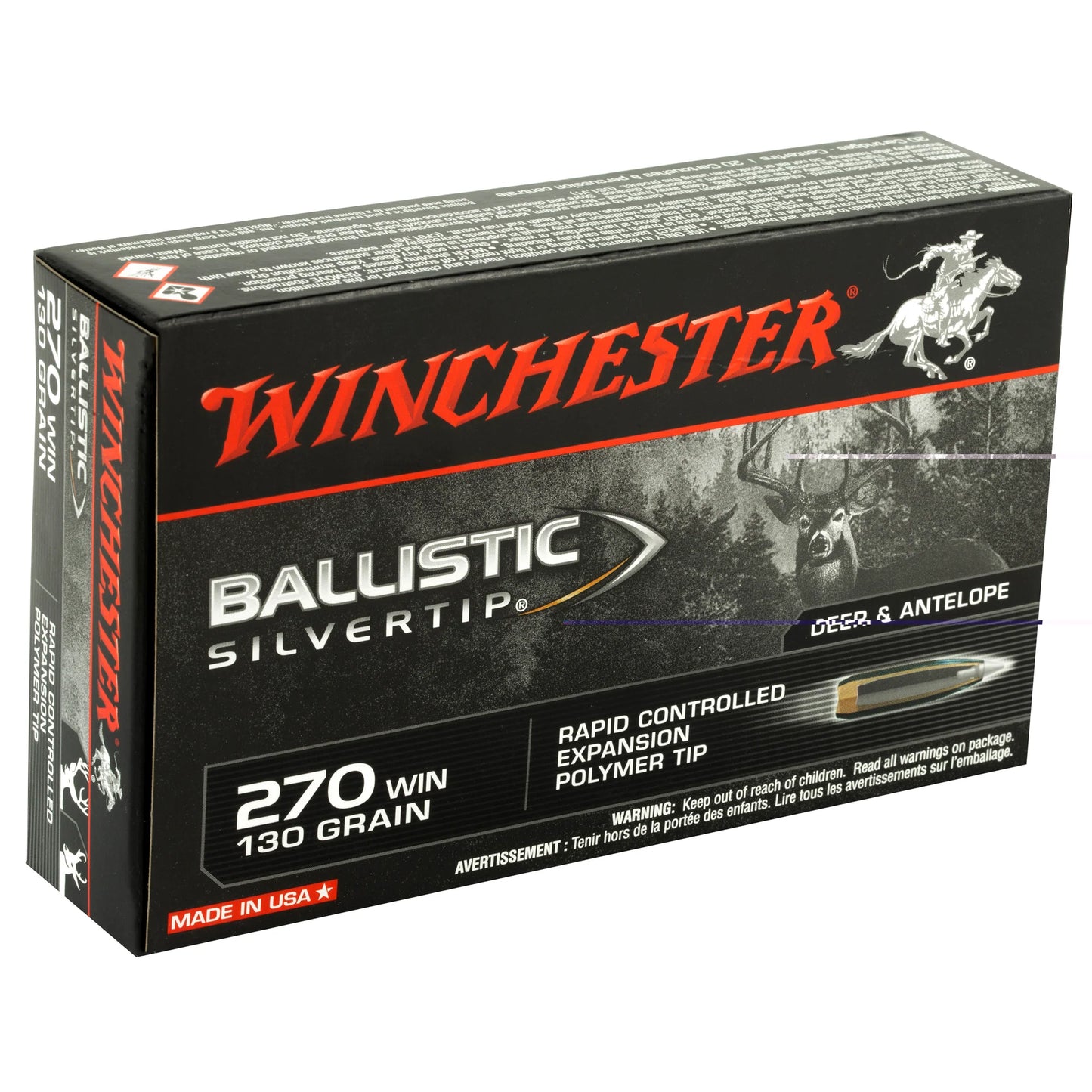 Winchester Ammunition, Ballistic Silvertip, 270 Win, 130 Grain  (20 Round Box)