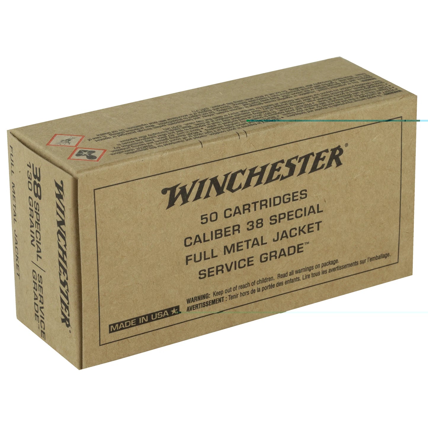 Winchester Ammunition, Service Grade, 38 Special, 130 Grain | FMJ |  (50 Round Box)