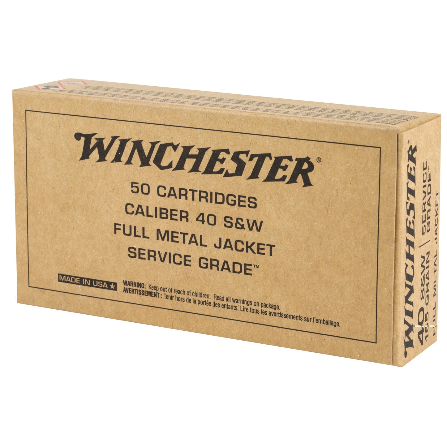 Winchester Ammunition, Service Grade, 40 S&W, 165 Grain | FMJ |  (50 Round Box)