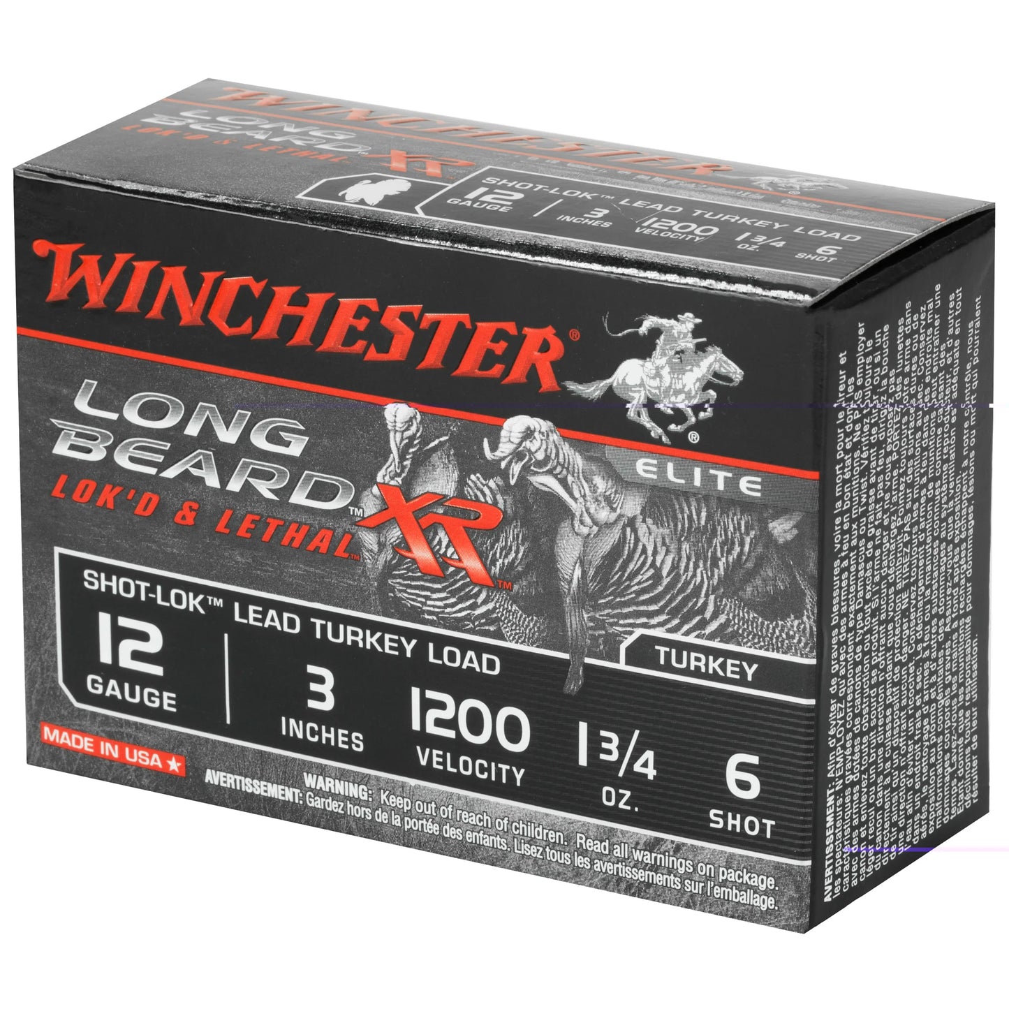 Winchester Ammunition, Long Beard XR, 12 Gauge, 3" Chamber, #6, 1.75 oz, Shotshell Shot-Lok with Lead Shot  (10 Round Box)