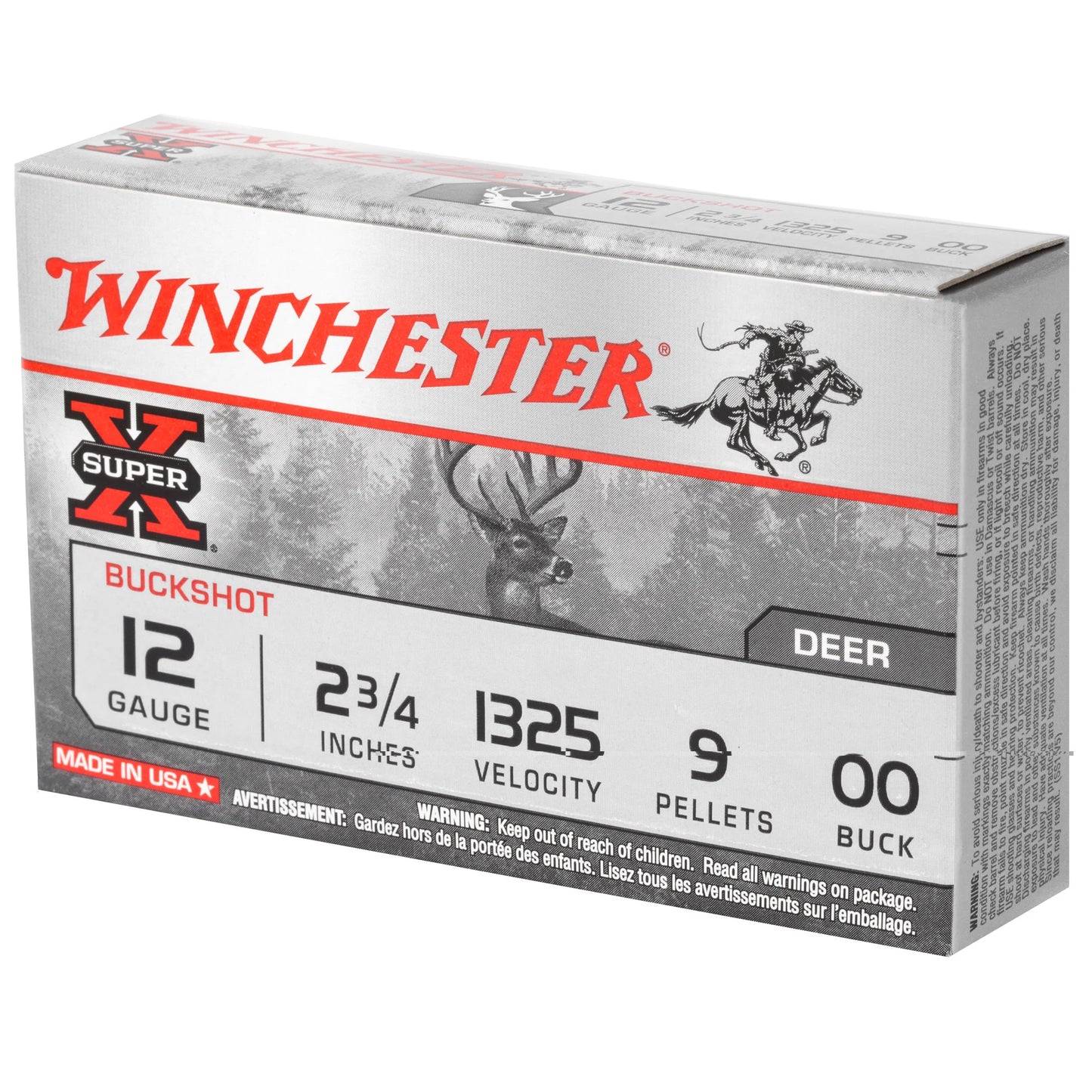 Winchester Ammunition, Super-X, 12 Gauge, 2.75", 00 Buck, Buckshot, 9 Pellets  (5 Round Box)