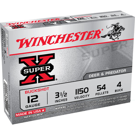 Winchester Ammunition, SUPER X, 12 Gauge 3.5", 4 Buck, Buckshot  (5 Round Box)