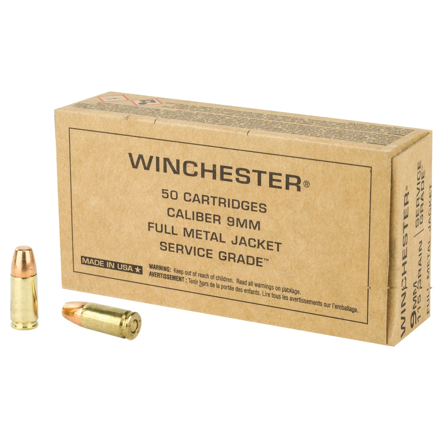 Winchester Ammunition, Service Grade, 9MM, 115 Grain | FMJ |  (50 Round Box)