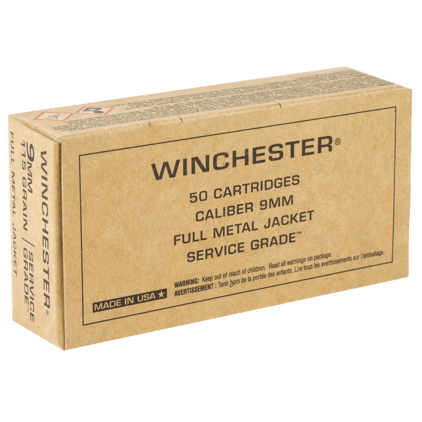 Winchester Ammunition, Service Grade, 9MM, 115 Grain | FMJ |  (50 Round Box)