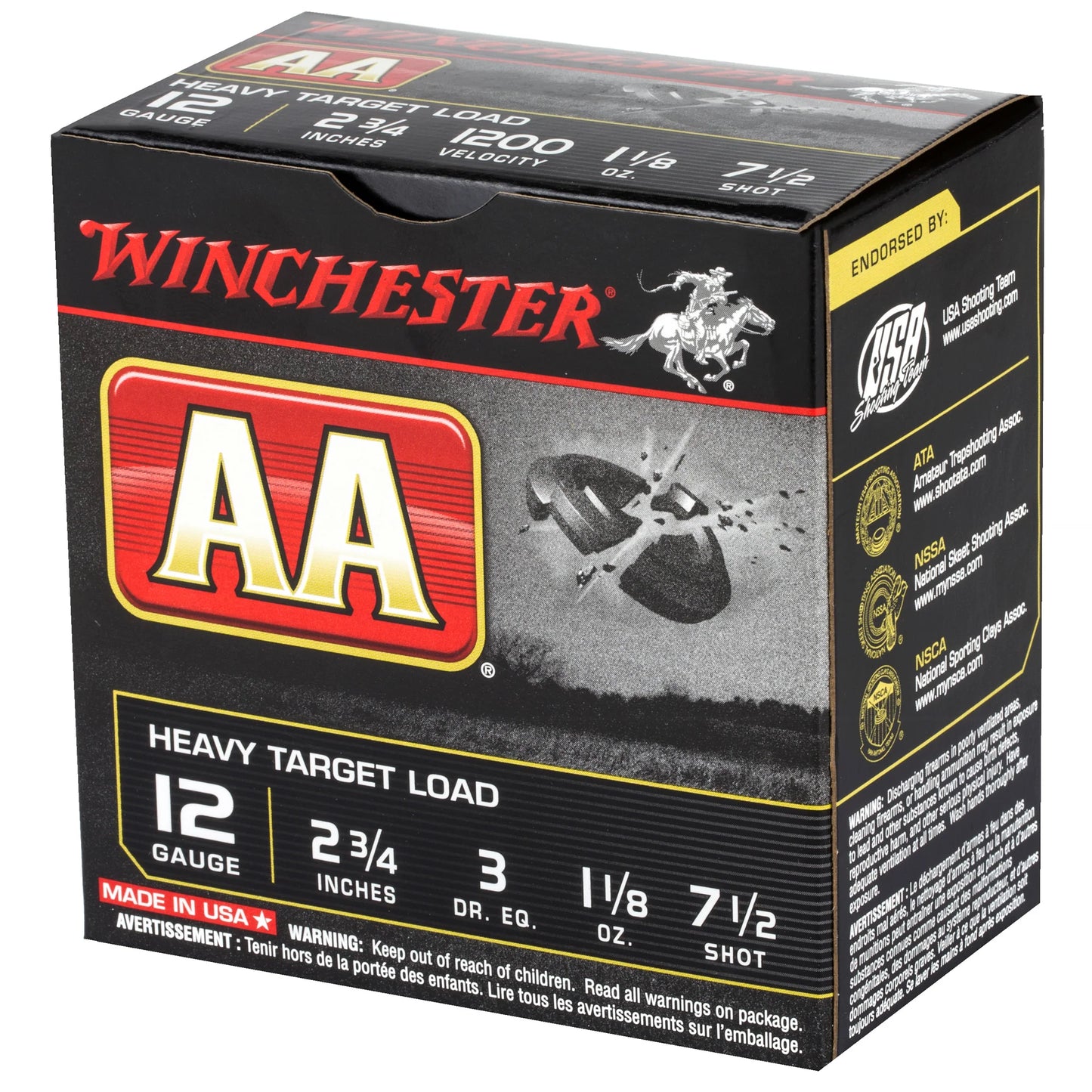 Winchester Ammunition, AA Heavy Target Load, 12 Gauge, 2.75", #7.5, 1 1/8 oz, Shotshell  (25 Round Box)