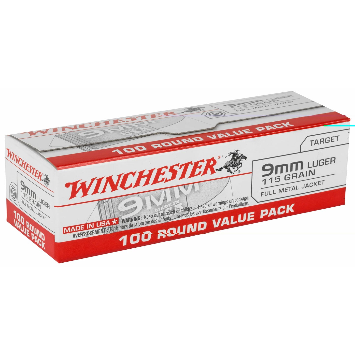 Winchester Ammunition, USA, 9MM, 115 Grain | FMJ |  (100 Round Box)