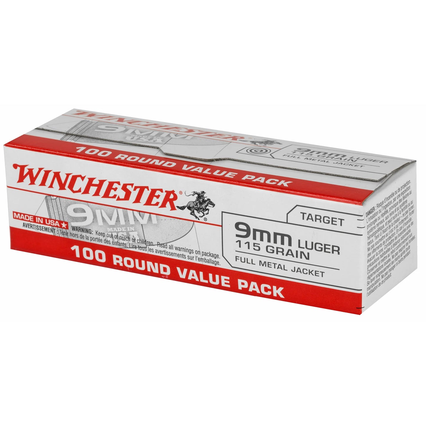 Winchester Ammunition, USA, 9MM, 115 Grain | FMJ |  (100 Round Box)