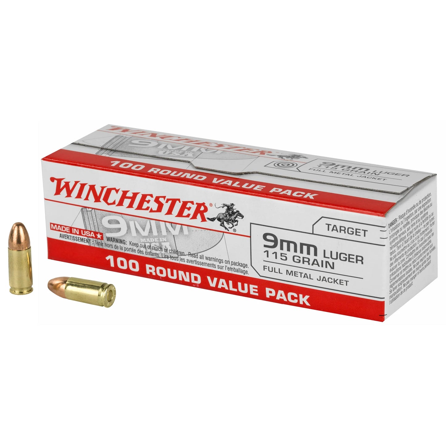 Winchester Ammunition, USA, 9MM, 115 Grain | FMJ |  (100 Round Box)