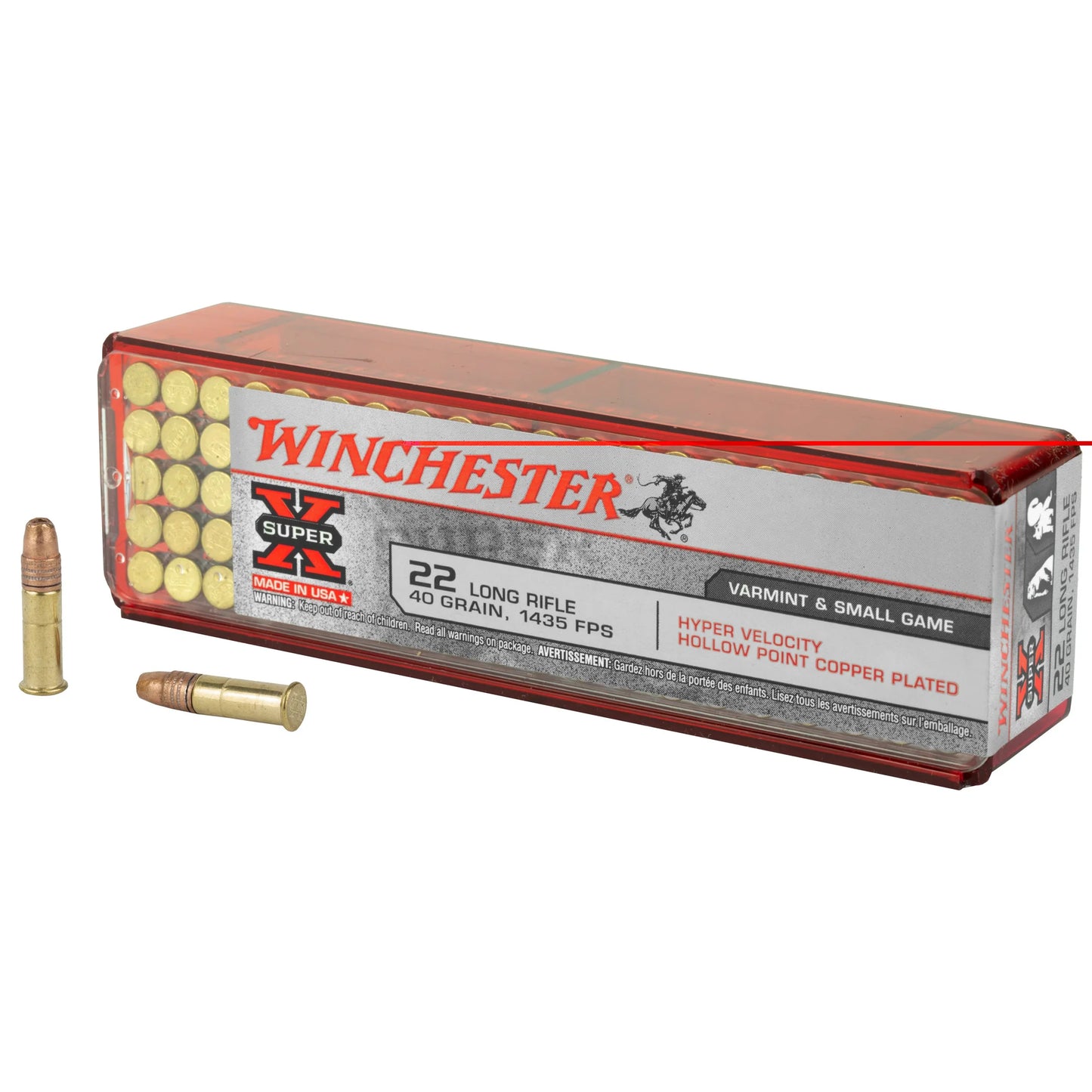 Winchester Ammunition, Hyper Velocity, 22LR, 40 Grain, Copper Plated Hollow Point, 100 Round Box