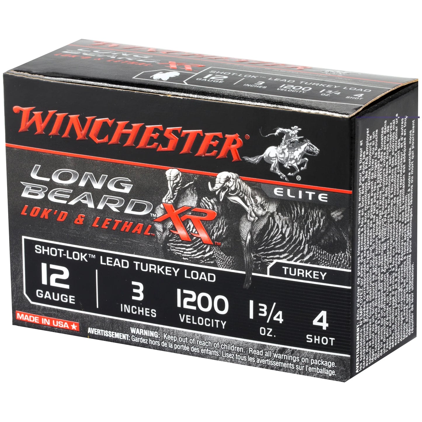 Winchester Ammunition, Long Beard XR, 12 Gauge, 3" Chamber, #4, 1.75 oz, Shotshell Shot-Lok with Lead Shot  (10 Round Box)