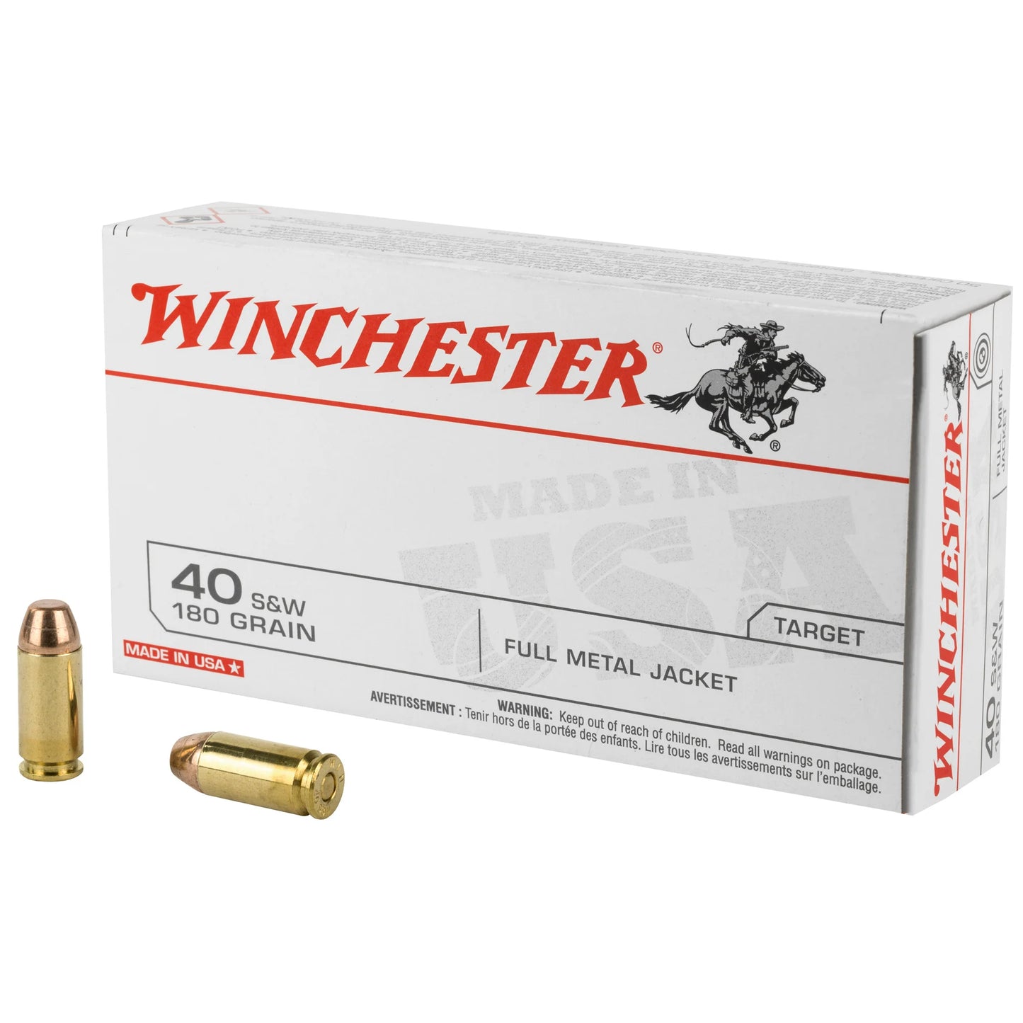 Winchester Ammunition, USA, 40 S&W, 180 Grain | FMJ |  (50 Round Box)