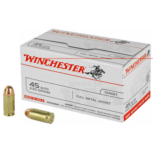 Winchester Ammunition, USA, 45 ACP, 230 Grain | FMJ |  (100 Round Box)