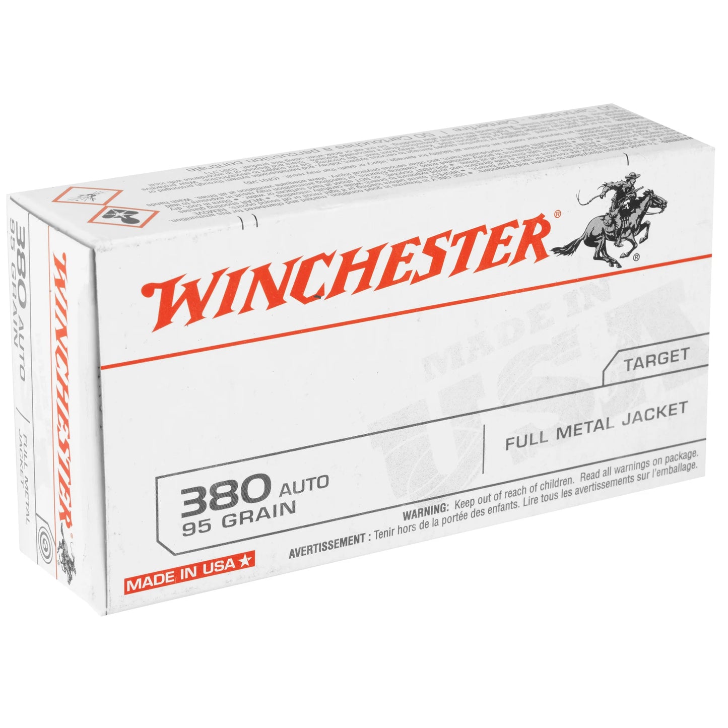 Winchester Ammunition, USA, 380 ACP, 95 Grain | FMJ |  (50 Round Box)