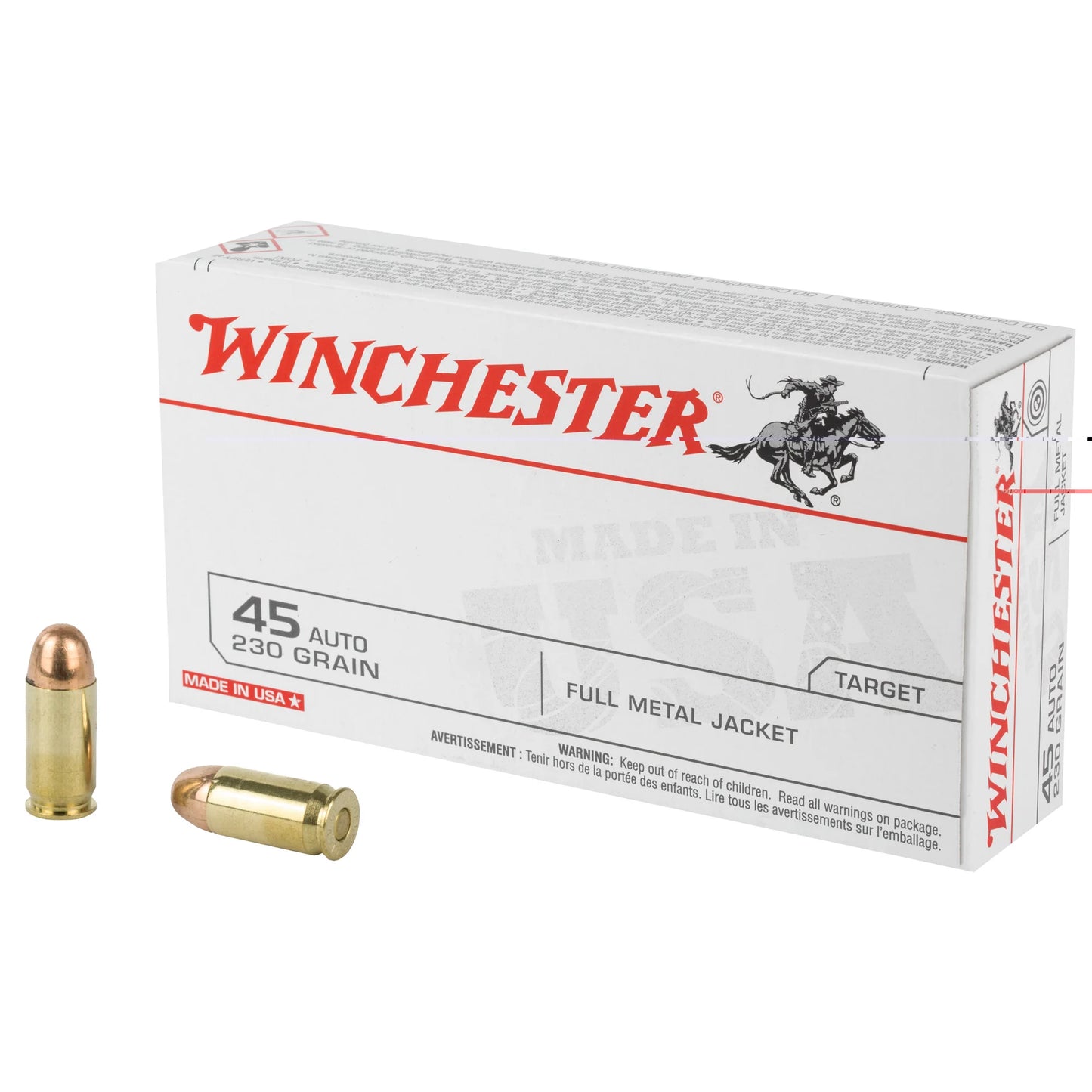 Winchester Ammunition, USA, 45 ACP, 230 Grain | FMJ | 50 Round Box