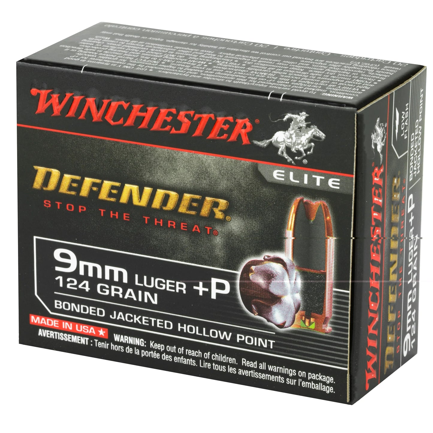 Winchester Ammunition, Defender, 9MM +P, 124 Grain, PDX1 | BJHP |  (20 Round Box)