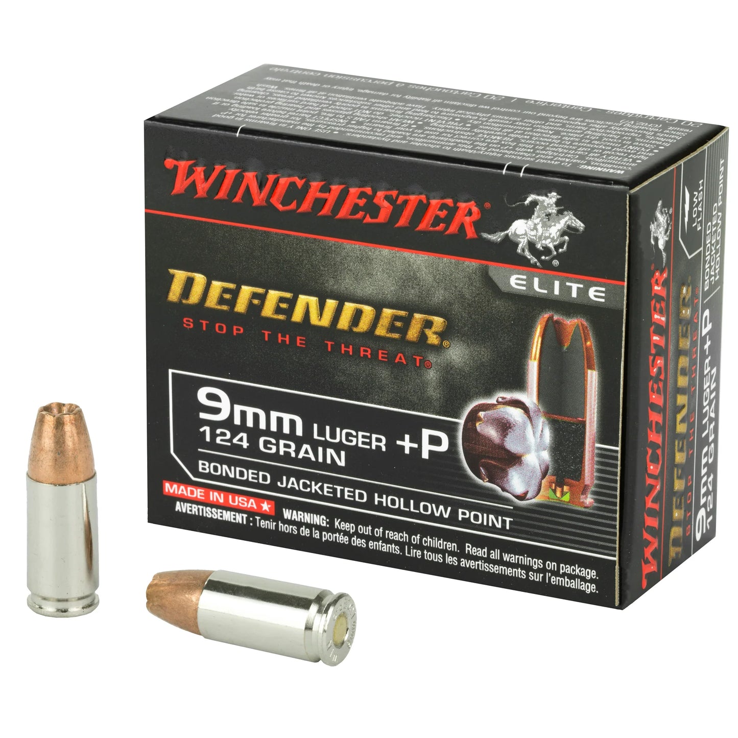 Winchester Ammunition, Defender, 9MM +P, 124 Grain, PDX1 | BJHP |  (20 Round Box)