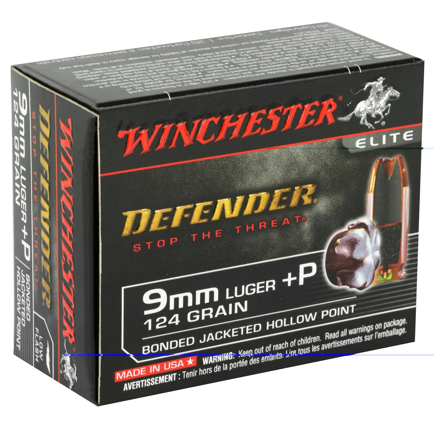 Winchester Ammunition, Defender, 9MM +P, 124 Grain, PDX1 | BJHP |  (20 Round Box)