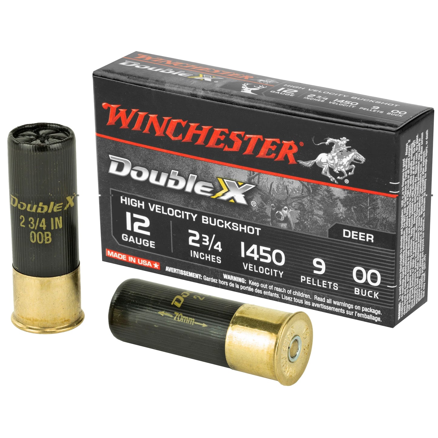 Winchester Ammunition, Double X, 12 Gauge, 2.75", 00 Buck, Buckshot, 9 Pellets  (5 Round Box)