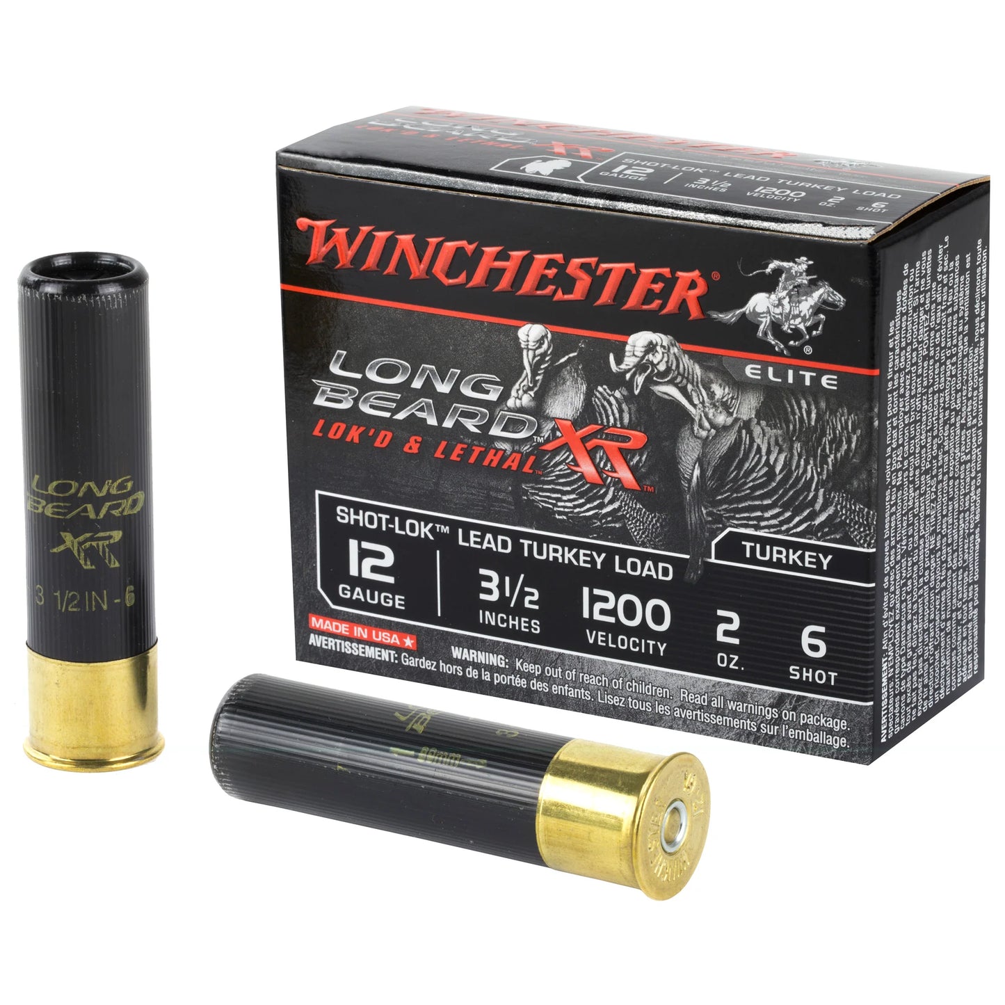 Winchester Ammunition, Long Beard XR, 12 Gauge, 3.5" Chamber, #6, 2 oz, Shotshell Shot-Lok with Lead Shot  (10 Round Box)