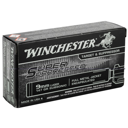 Winchester Ammunition, Super Suppressed, 9MM, 147 Grain | FMJ | Encapsulated  (50 Round Box)