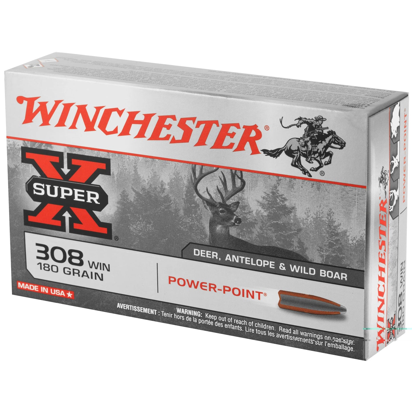 Winchester Ammunition, Super-X, 308WIN, 180 Grain, Power Point, 20 Round Box