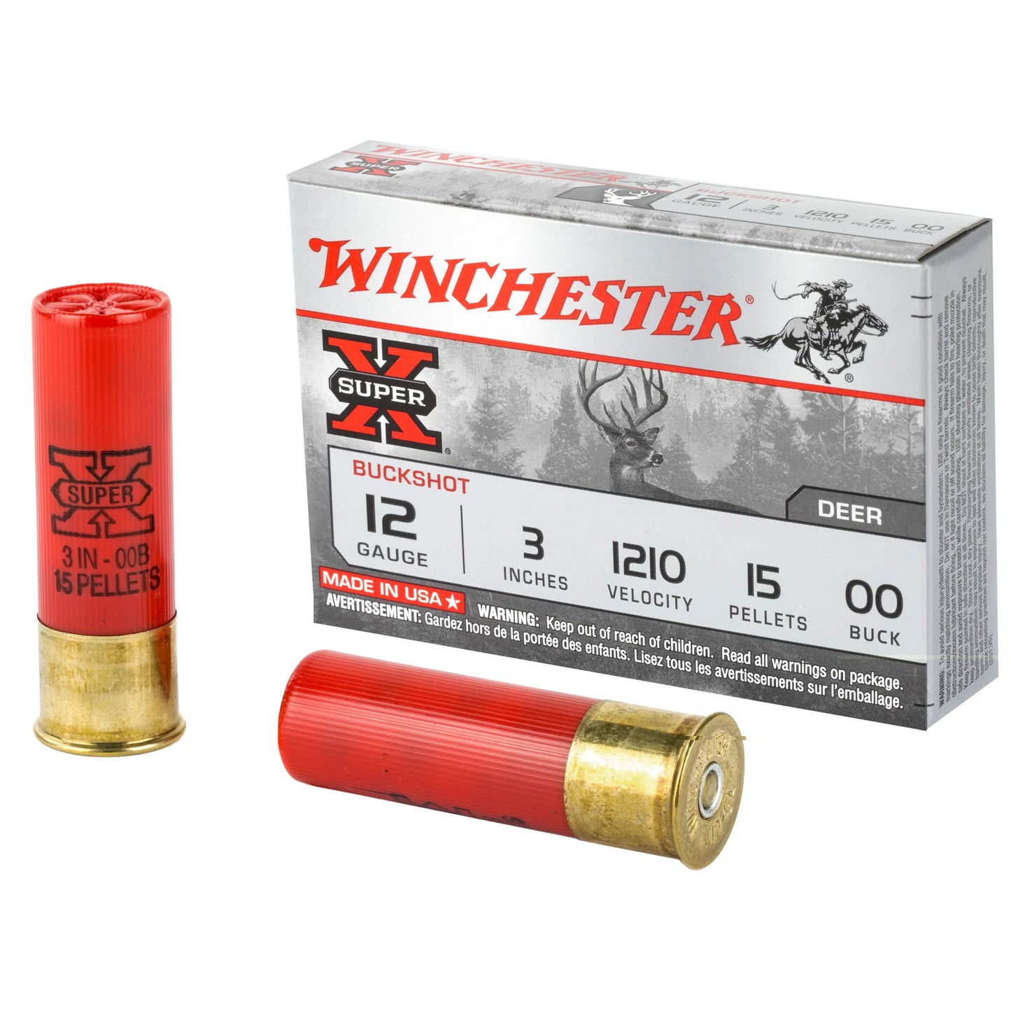 Winchester Ammunition, Super-X, 12 Gauge, 3", 00 Buck, Buckshot, 15 Pellets  (5 Round Box)