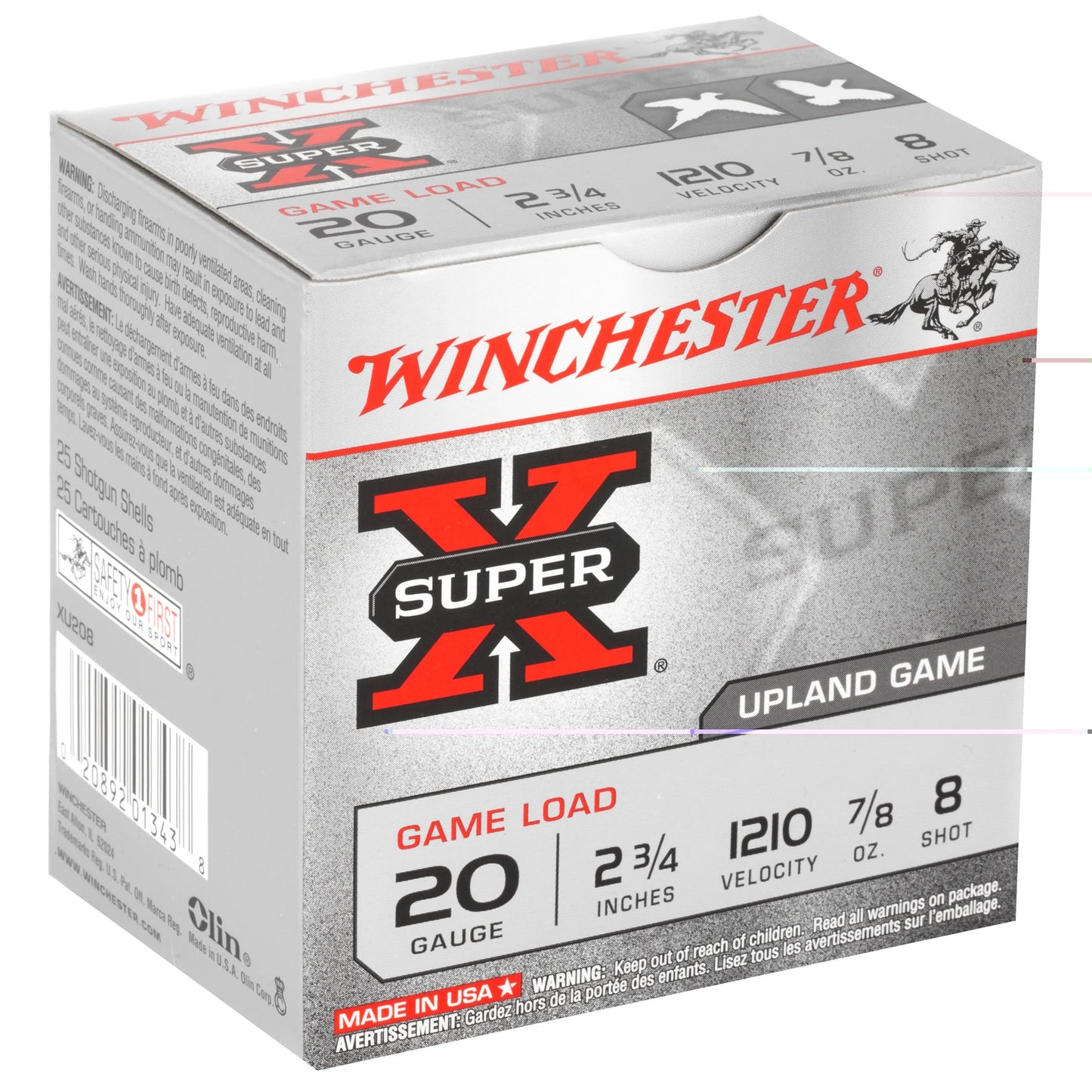 Winchester Ammunition, Super-X, 20 Gauge, 2.75", Game Load, #8, 0.875oz, Shotshell  (25 Round Box)