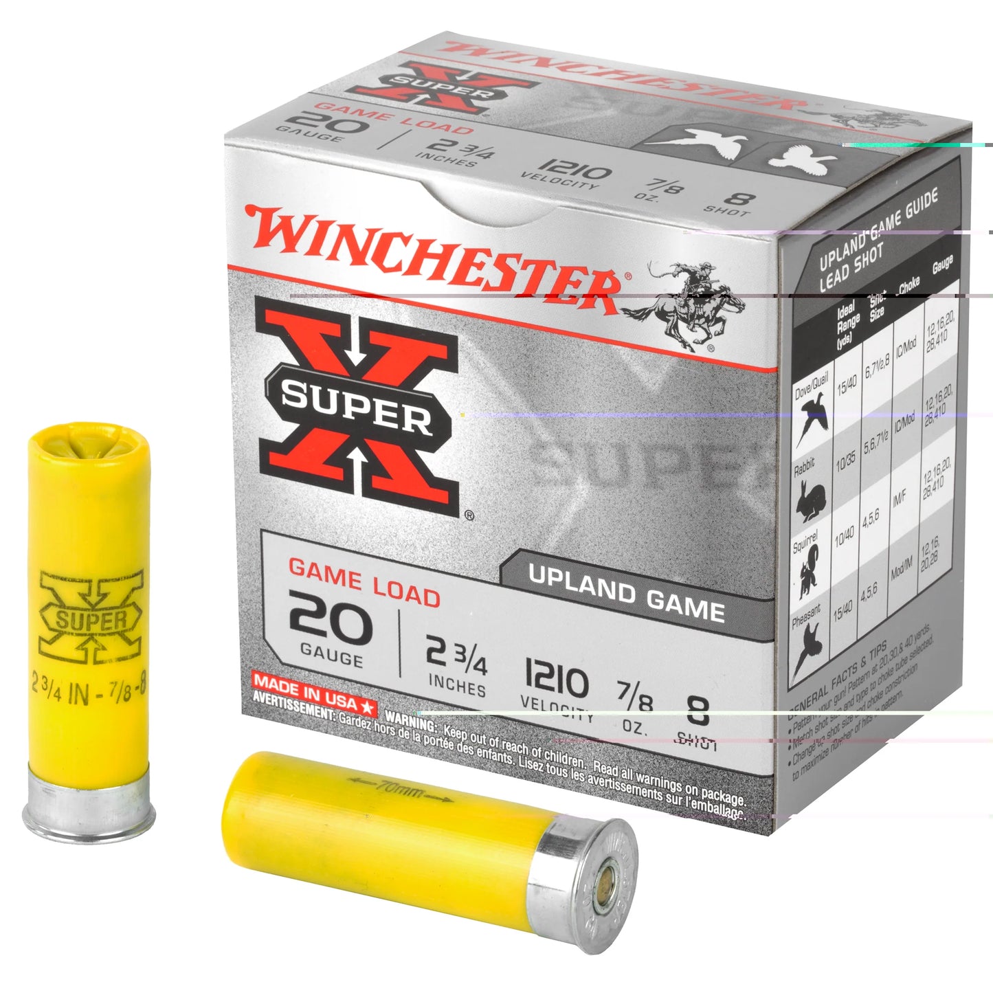 Winchester Ammunition, Super-X, 20 Gauge, 2.75", Game Load, #8, 0.875oz, Shotshell  (25 Round Box)