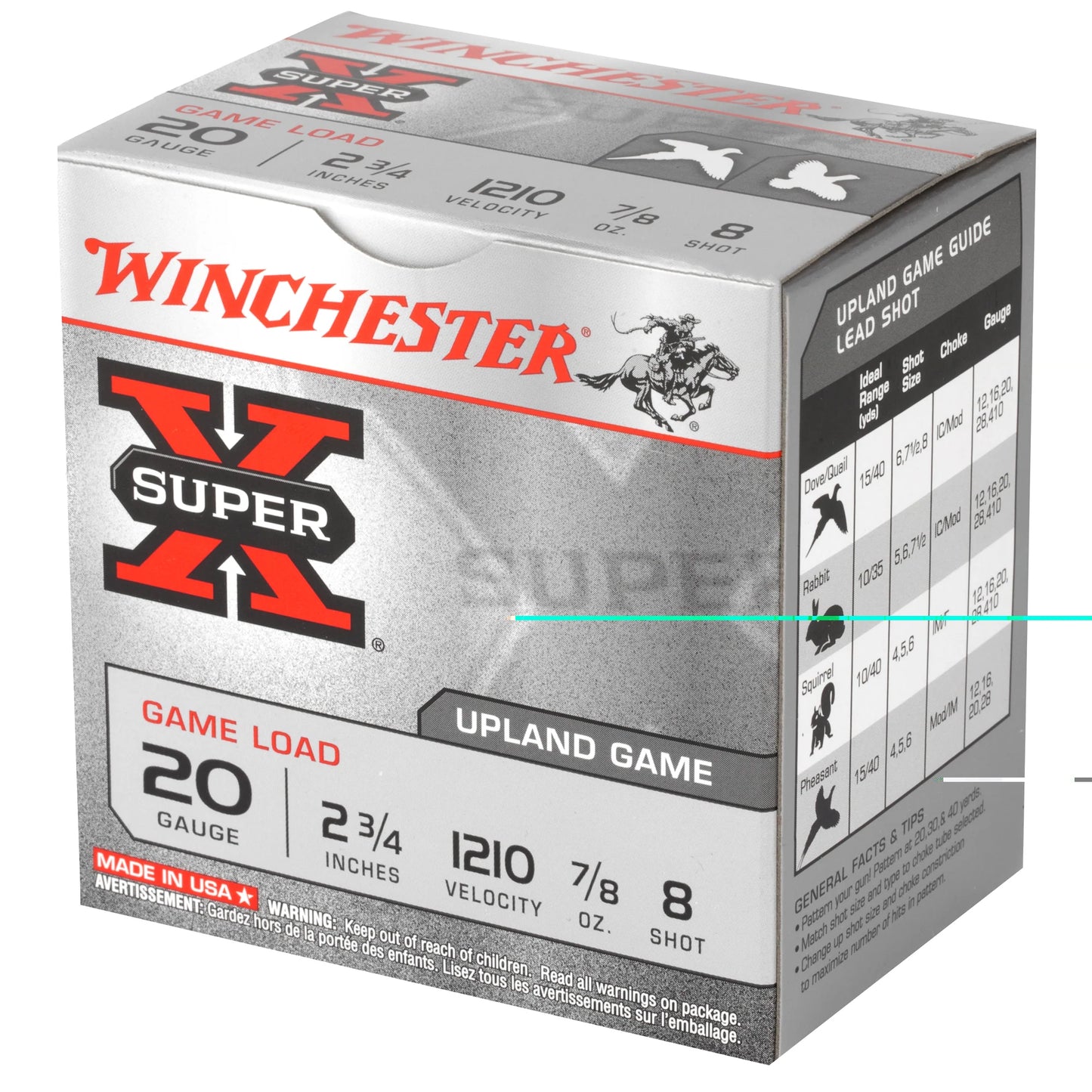 Winchester Ammunition, Super-X, 20 Gauge, 2.75", Game Load, #8, 0.875oz, Shotshell  (25 Round Box)