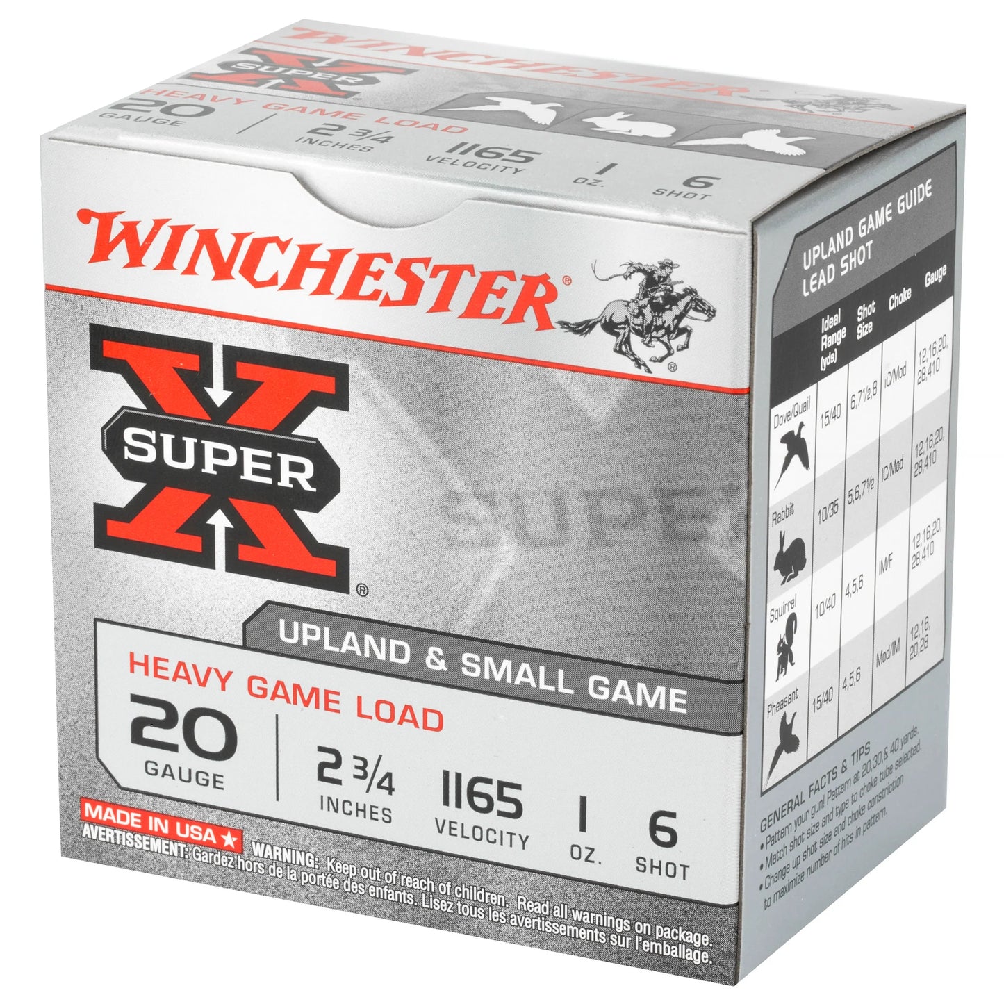 Winchester Ammunition, Super-X, 20 Gauge, 2.75", Heavy Game Load, #6, 1 oz., Shotshell  (25 Round Box)