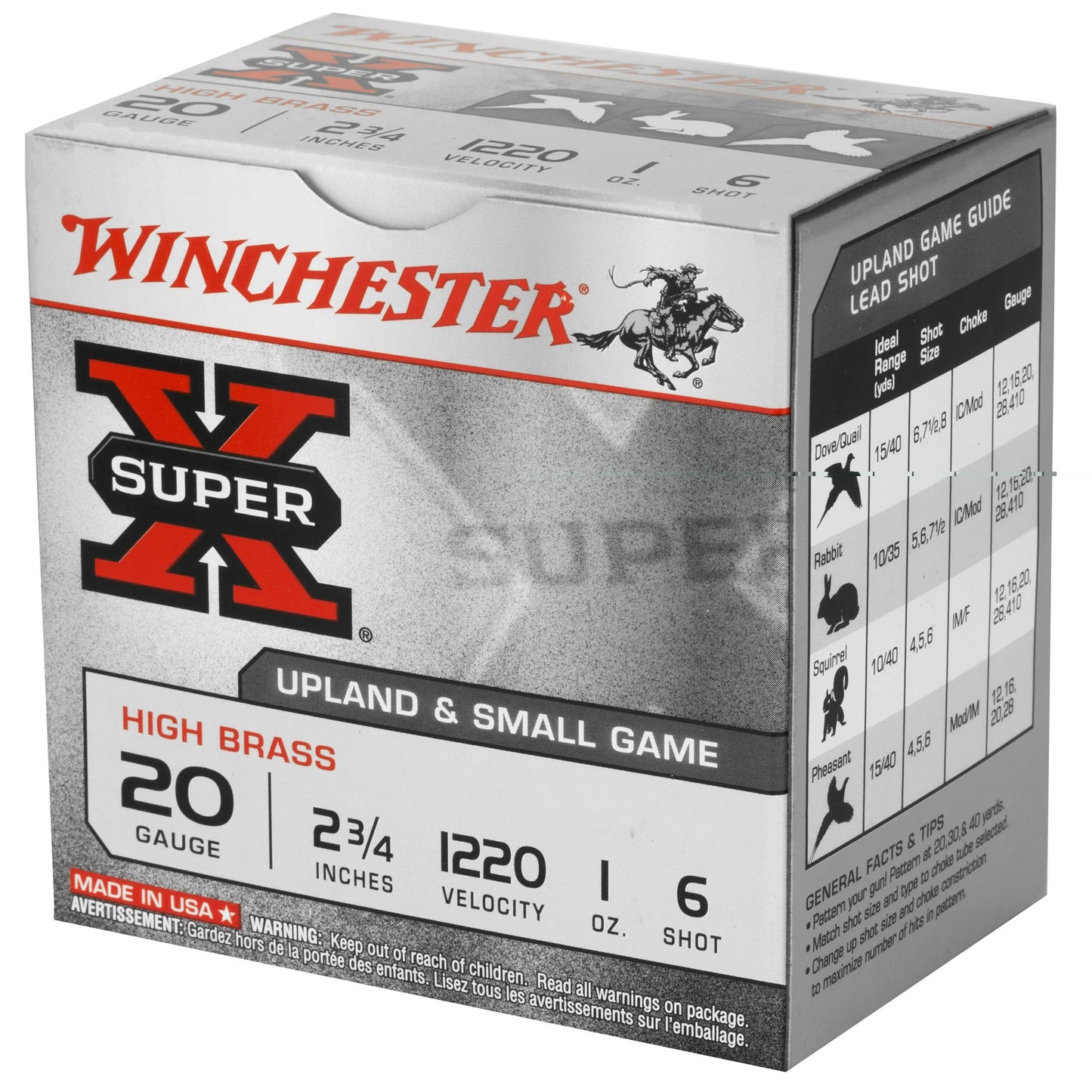 Winchester Ammunition, Super-X, 20 Gauge, 2.75" Chamber #6, 2 3/4 Dram, 1 oz., Shotshell  (25 Round Box)