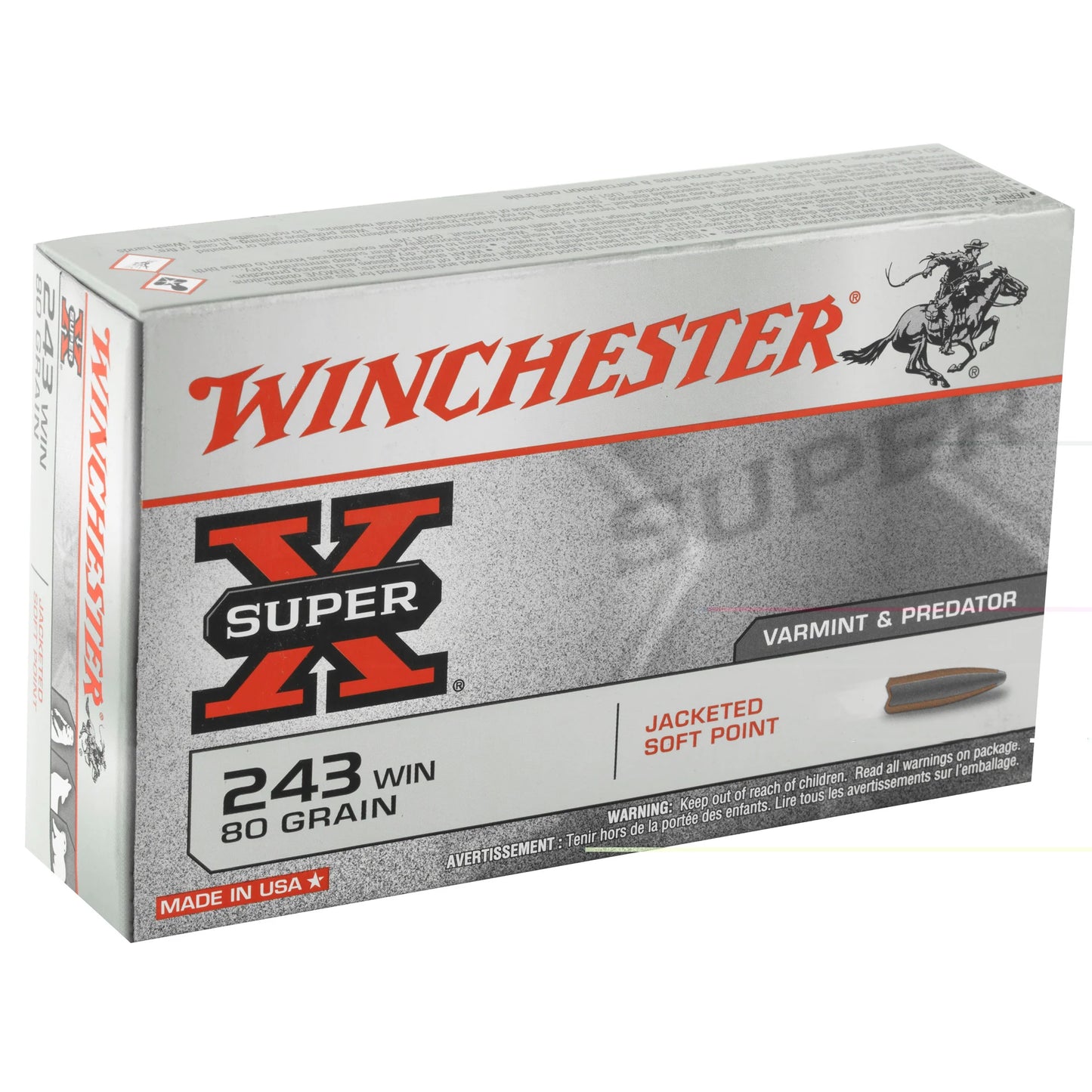 Winchester Ammunition, Super-X, 243WIN, 80 Grain | JSP |  (20 Round Box)