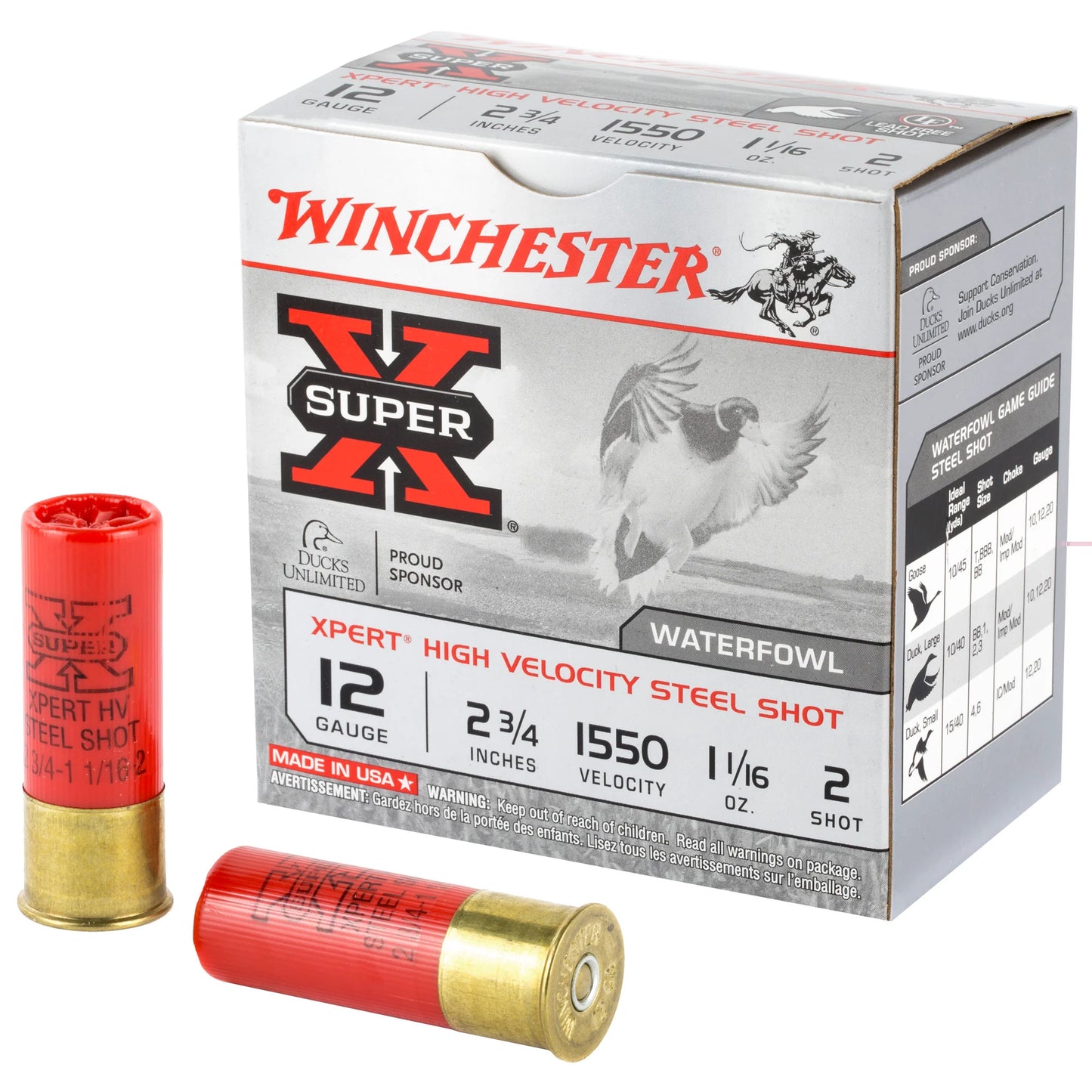 Winchester Ammunition, Xpert HI-Velocity, Steel, 12 Gauge, 2.75", #2, 1.06 oz., Steel Shot, Lead Free  (25 Round Box)