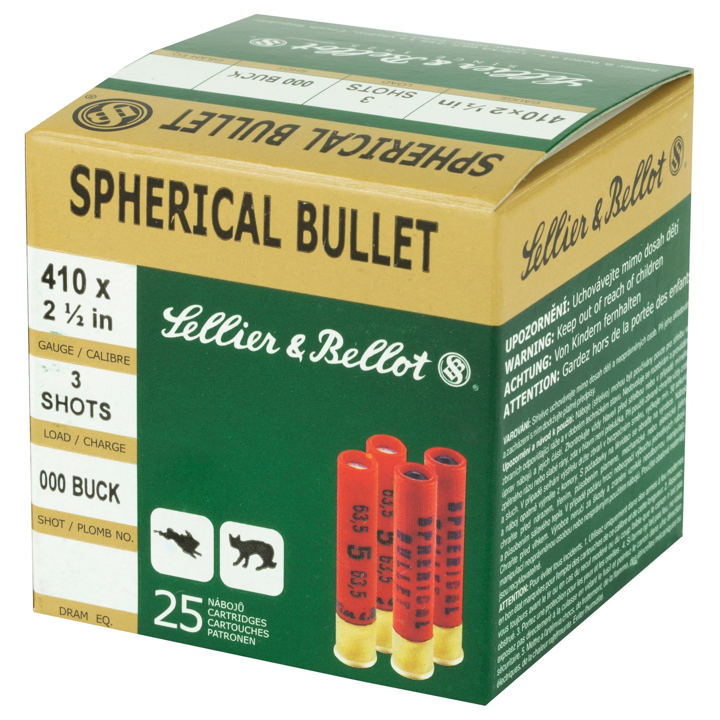 Sellier & Bellot, Shotshell, 410 Gauge, 2.5" Chamber, Buckshot 3 Balls  (25 Round Box)