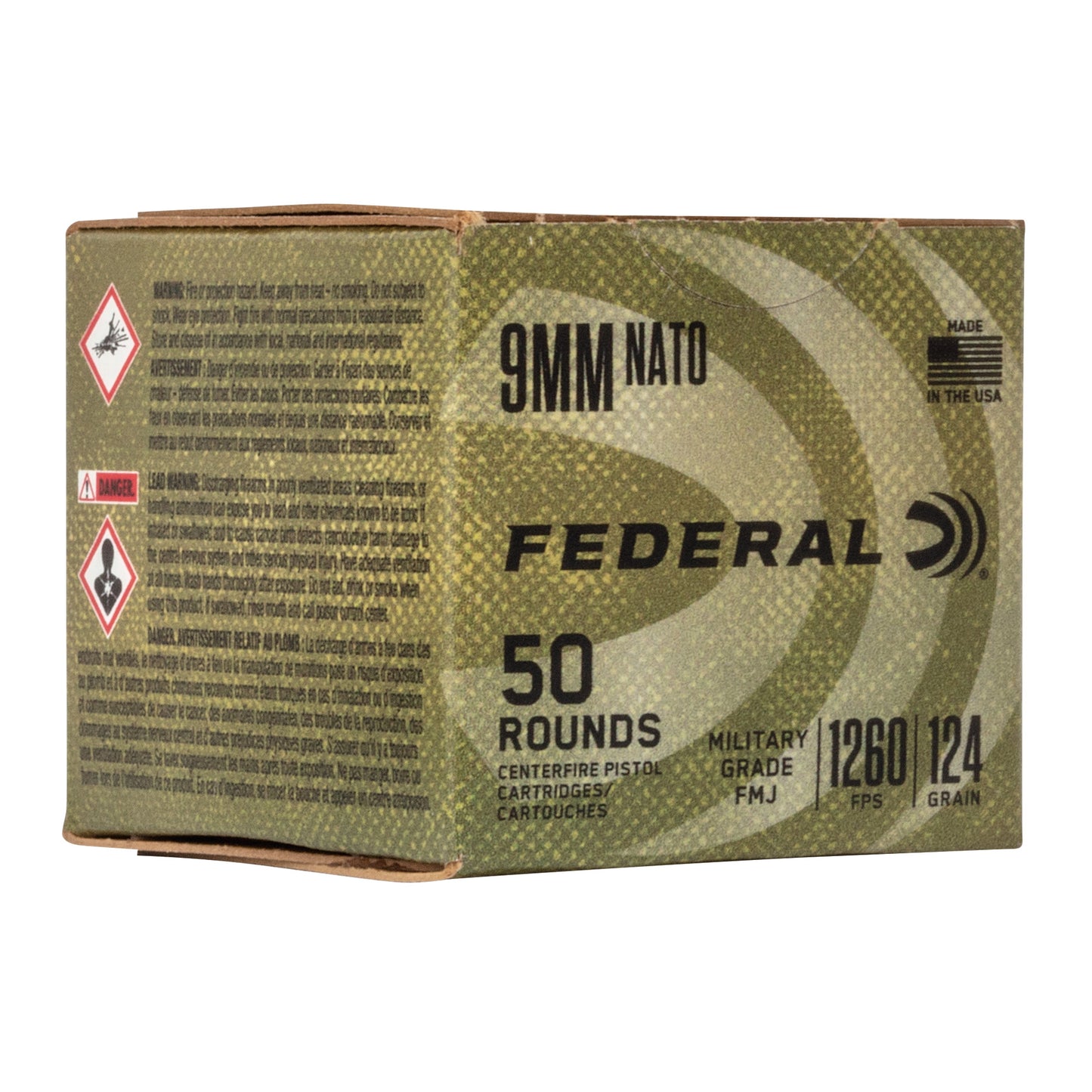 Federal, Military Grade, 9MM, 124 Grain, Full Metal Jacket, NATO Spec, 50 Round Box