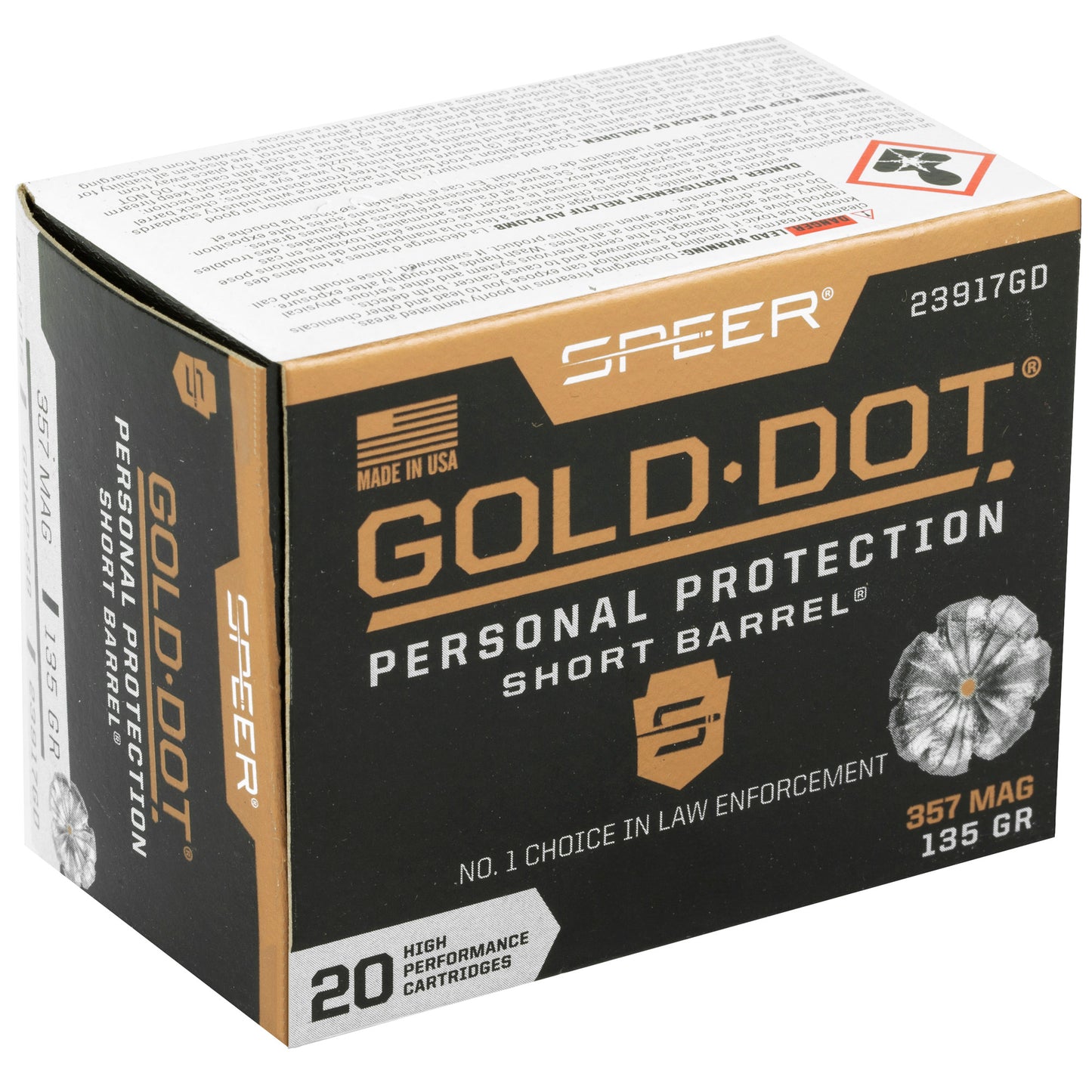 Speer Ammunition, Speer Gold Dot, Personal Protection, 357MAG, 135 Grain | HP | Short Barrel  (20 Round Box)