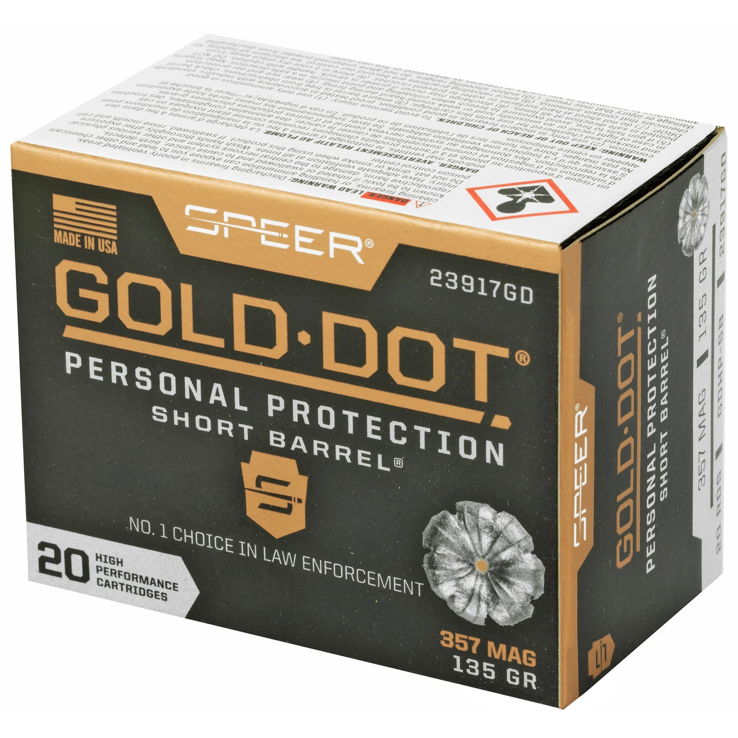 Speer Ammunition, Speer Gold Dot, Personal Protection, 357MAG, 135 Grain | HP | Short Barrel  (20 Round Box)