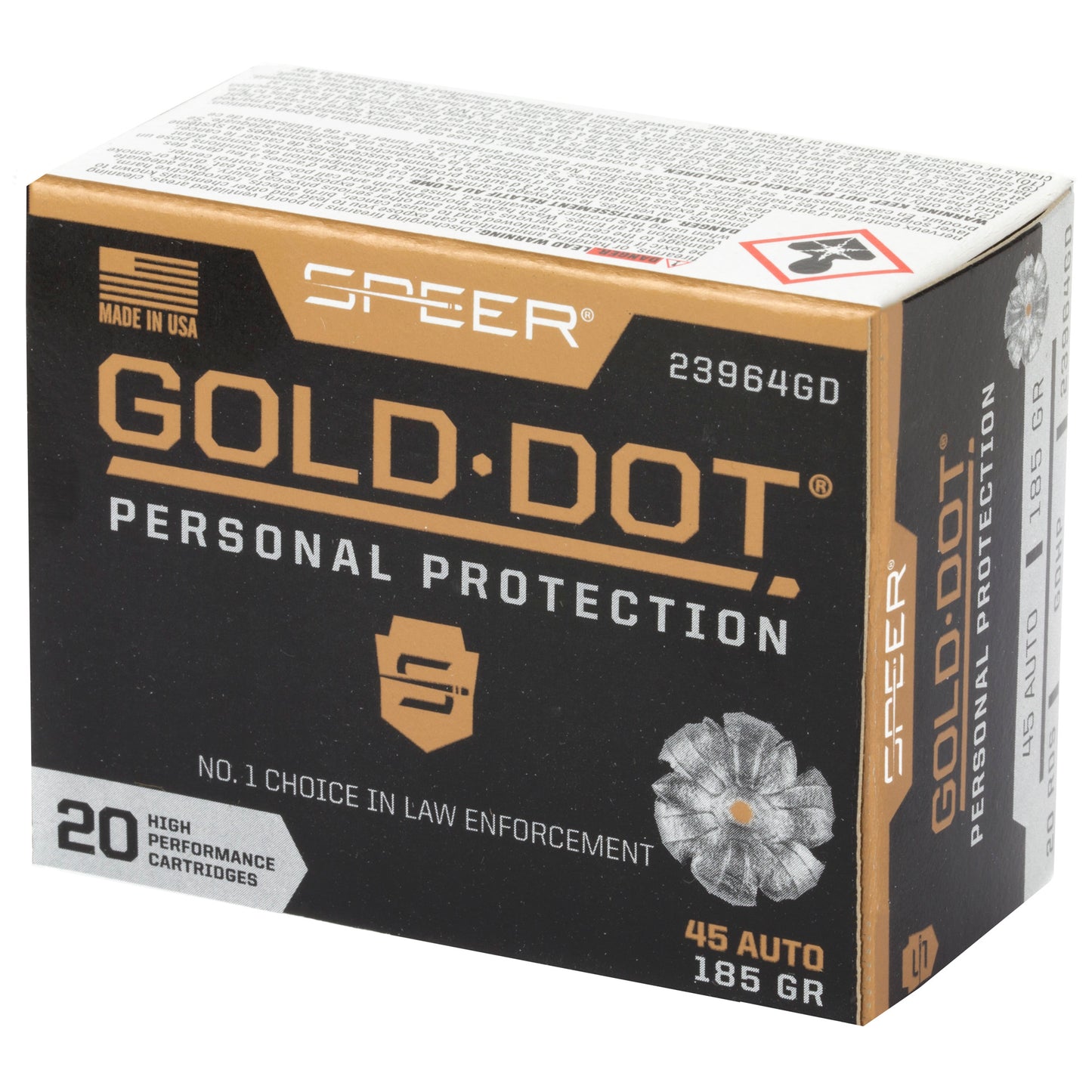 Speer Ammunition, Speer Gold Dot, Personal Protection, 45ACP, 185 Grain | HP |  (20 Round Box)