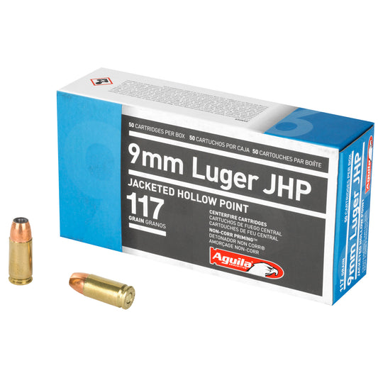 Aguila Ammunition, Pistol, 9MM, 117Gr, Jacketed Hollow Point, (50 Round Box)