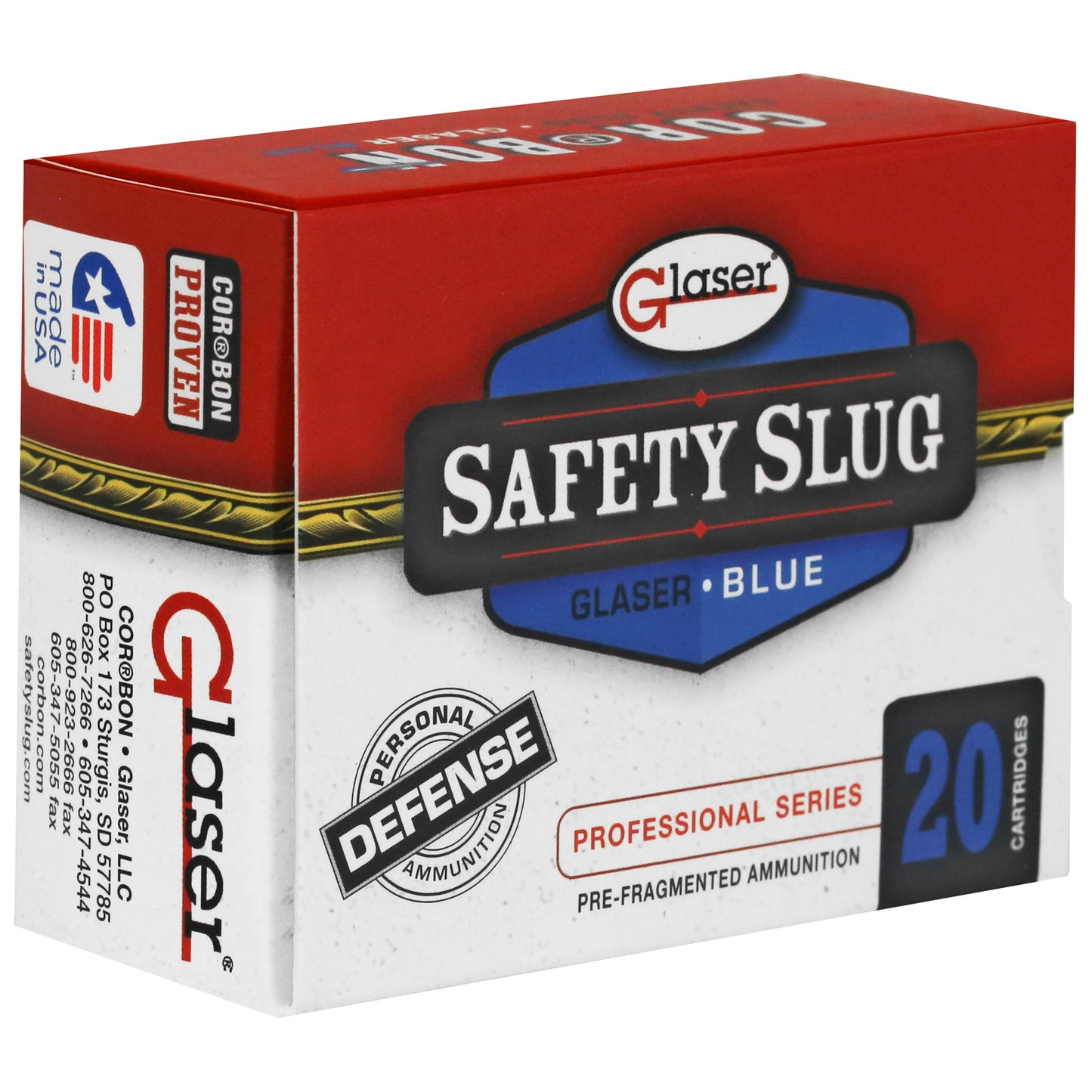 Glaser, Blue, 45 ACP, 145 Grain, Pre-Fragmented, +P, 20 Round Box